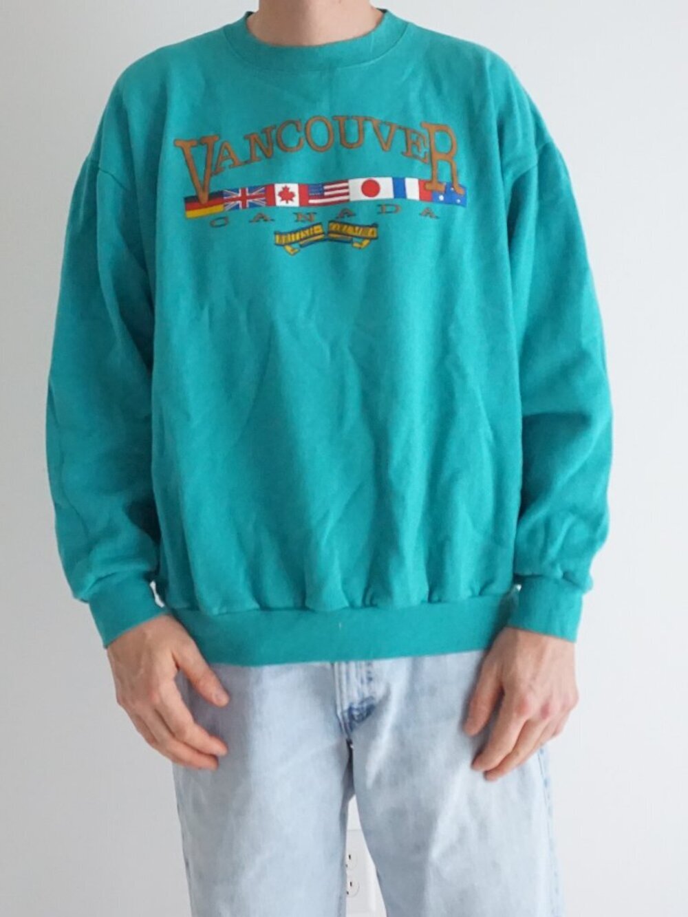 Hamilton Sportsprints Teal Vancouver Canada Flag Tourist Travel Sweatshirt Large